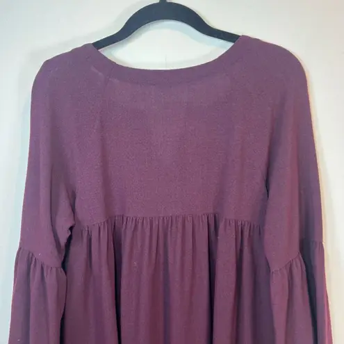 Theory Women's Wool Blend Baby Doll Dress Burgundy V-Neck Bell Sleeves Sz Medium thumbnail 7