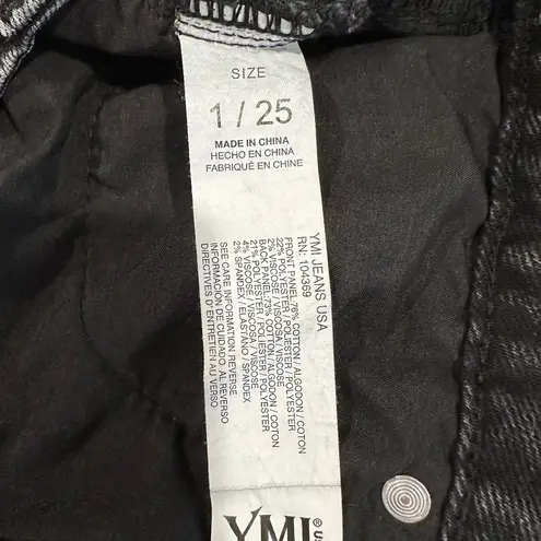 Ymi Black Denim Shorts Button Front Distressed Frayed Hem - Size 25.