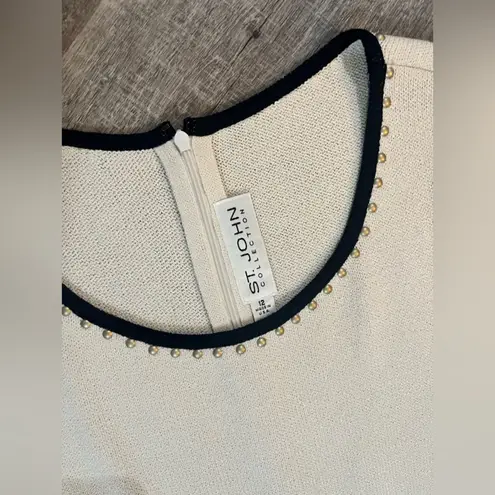 St. John by Marie Grey Knit Studded Crew Neck Sheath Dress