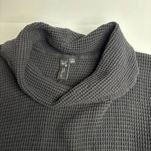 Focus Black Waffle Knit Cowl Neck Sweatshirt Top Kangaroo Pocket Lounge Beach M Size M