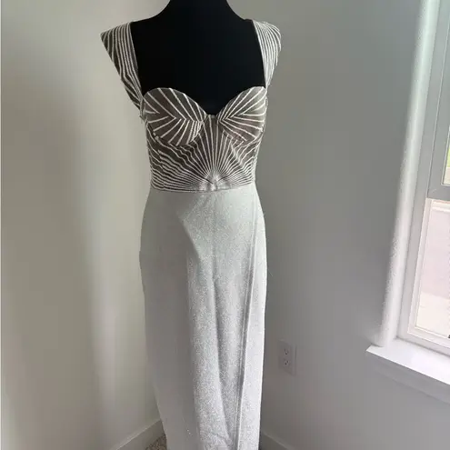 Elegant White and Silver Midi Dress