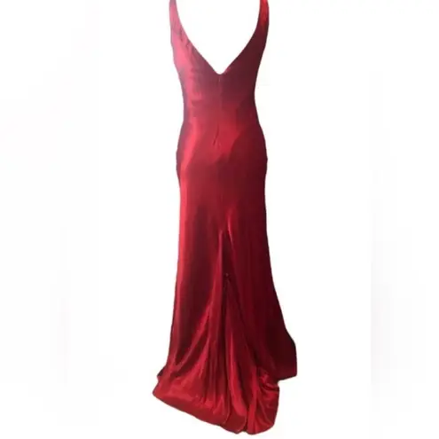 Deep plunge front & back Elegant Red Evening Gown by Morgan & Company Size undefined