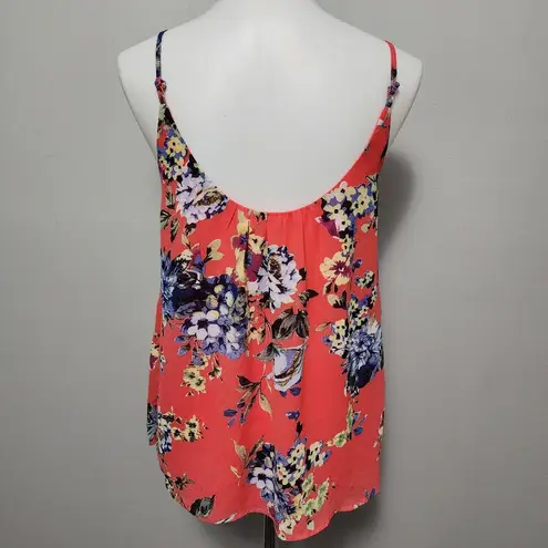 Modcloth  Doe & Rae Coral Floral Pleated Tank Size Small