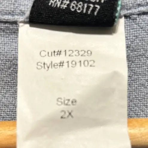 MiB Women Tunic Top 2X Slate Blue Button Front Textured Cotton Lagenlook Coastal