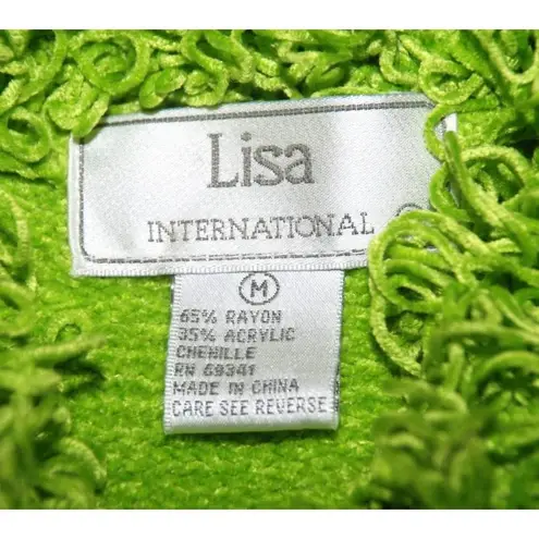Lisa International Size M Funky Retro Lime Green Crop Sweater Zip Front Chenille Size M