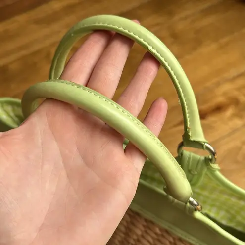 Maggi B Green and Tan Woven Tote Bag