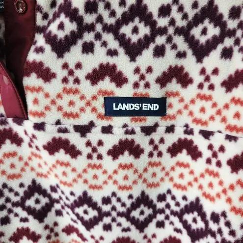 Lands' End Womens Multicolor Fair Isle Fleece Snap Pullover Sweatshirt Size L/P Red