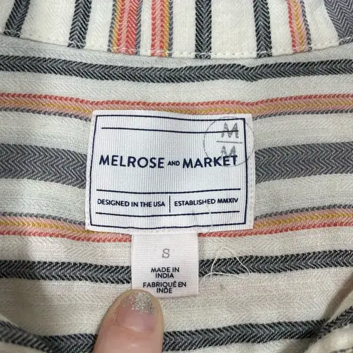 Melrose and Market Women's White Striped Button Up Top - Size Small - Long Sleeves