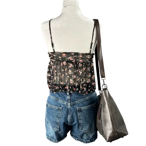 RSQ  Babydoll Top Women’s XS Black Floral Sheer Spaghetti Strap Y2K Fairy Grunge