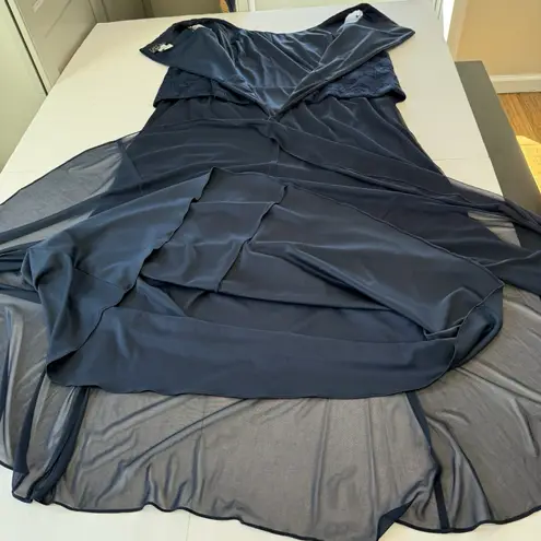 Alex Evenings Navy Blue Glitter Lace Two Piece Jacket Chiffon Midi Dress 22W