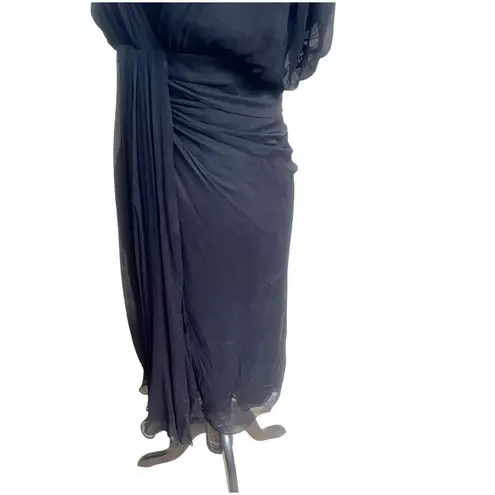 Vintage Diane Von Furstenburg Size 10 100% Silk Sheath Dress Ruched Chiffon Black
