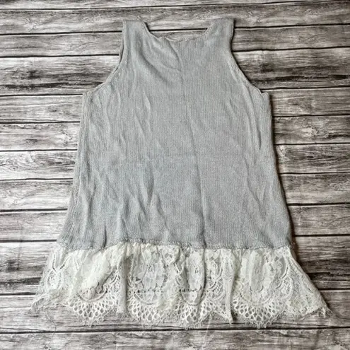 Cloud Chaser Sweater Lace V Neck Sleeveless Tank Top Grey Gray White S SM Small