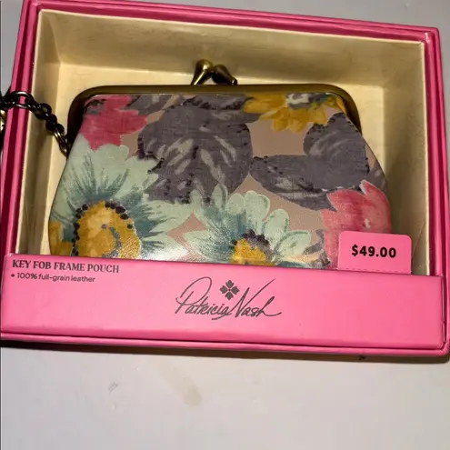 Patricia Nash MULTICOLOR FLORAL FRAME POUCH WITH KEY RINGS GENUINE LEATHER NEW