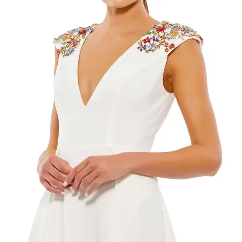 Mac Duggal NWT 70214 BEADED CAP SLEEVE A LINE MIDI DRESS