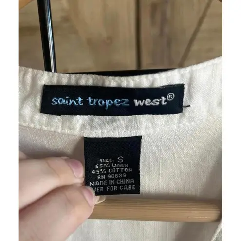 Saint Tropez West Womens Tunic Top Small White Linen Button Up Long Sleeve