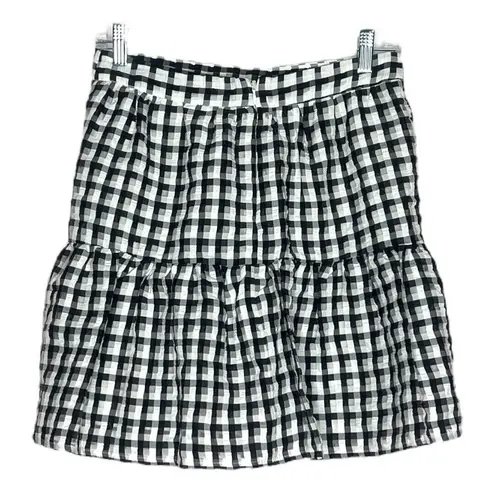 Topshop  Skirt Women 6 Black White Gingham Checkerboard Print Ruffle Flounce Mini