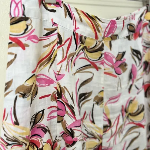 JM Collection 100% Linen long floral A-Line Midi side zip Skirt size 14