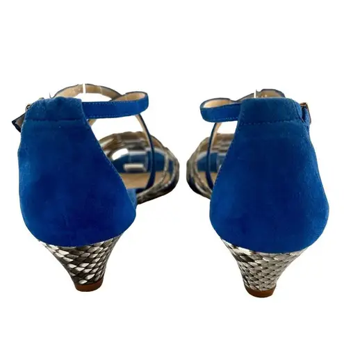 Alexandre Birman Blue Nubuck Leather and Snakeskin Wedge Heel Sandals Size 36.5