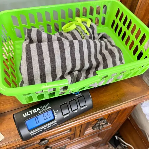 One Step Up Pullover Sweater Womens Size L Gray Black Striped Drop Shoulder Size L