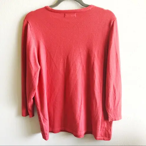 Buffalo David Bitton Sweater Coral Pointelle 3/4 Sleeves Knit Sweater Sz XL EUC