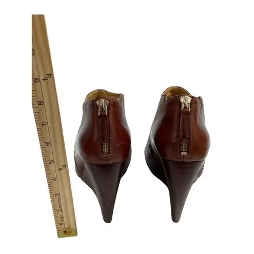 Nine West Womens Lottie Wedge Platform Shoes Zip Up Brown Leather Size 9.5M