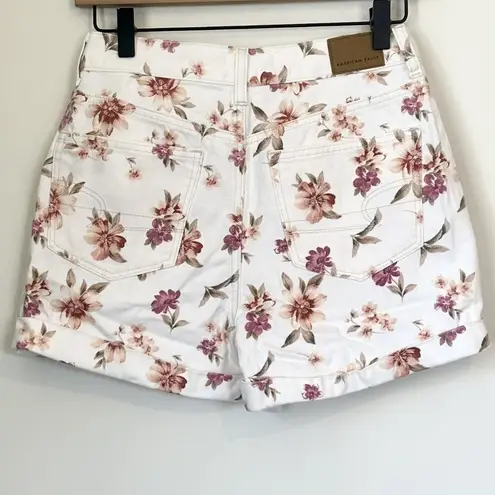 American Eagle  Pleated White Denim Floral High Rise Shorts - Size: 2