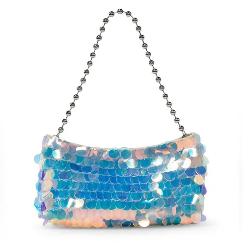 Liselle Kiss Chelsea Ball Chain Shoulder Bag, Iridescent Silver, Made in Italy White