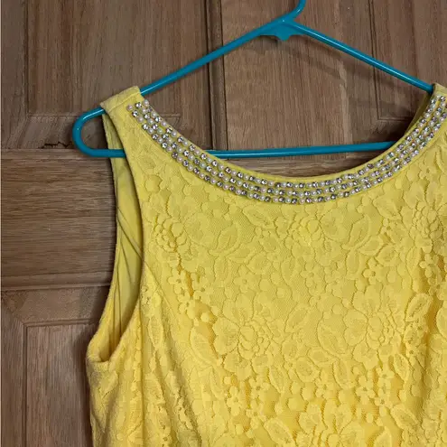 Sandra Darren Yellow Lace Midi Dress size 14