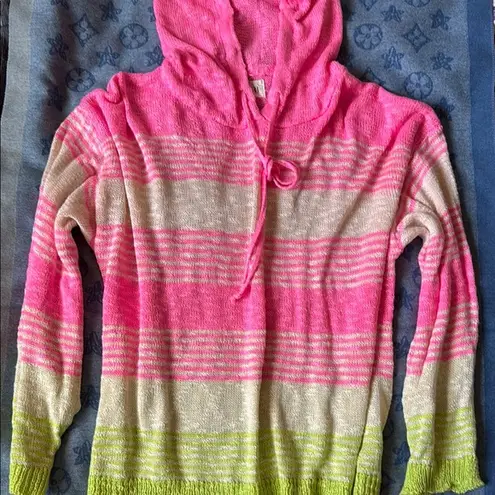 BiBi Pink and White Hooded Sweater with Stripes Size M