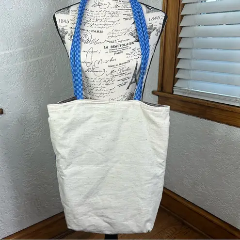 Boho Quilted And Stitched Canvas Art Deco Tote Bag Blue