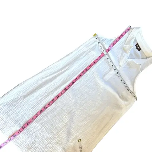 Monrow Gauze Cotton Henley Halter Collared Button Sleeveless Dress White Small