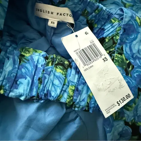 English Factory Women's Floral-Print Tiered Flutter-Sleeve Dress Blue Sz XS NWT