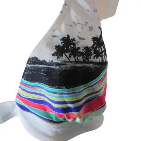 OP  White Black Padded Triangle Tropical Bikini Top Size XL 15-17