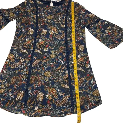 DR2 Daniel Rainn Paisley Shift Dress Open Trim Bell Sleeves Blue Red Size L Size L