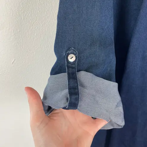 Soft Surroundings NWT Women Dark Denim Tencel Lyocell Tunic Top 2X Roll Tab