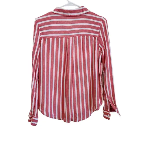 Abound  Urban Outfitters Striped Coral Pink Button Up Long Sleeve Shirt Top Small