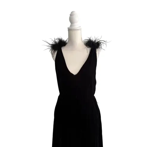 A loves A Black Feather Velvet Cocktail Midi Dress Size M NEW NWT