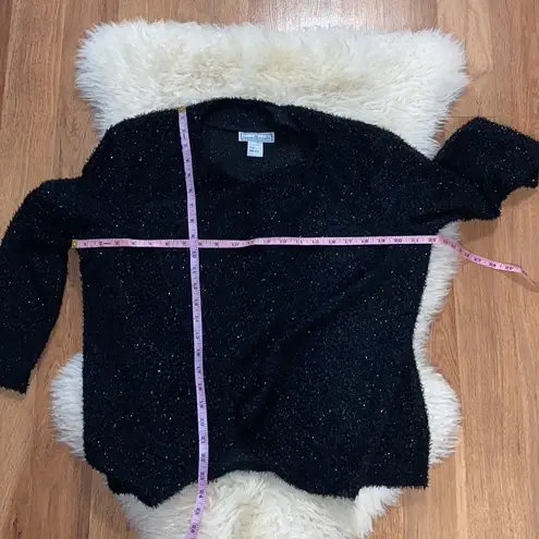 Vintage Susan Burrowes Black & Silver Fluffy Open Cardigan Sweater EUC Sz 10