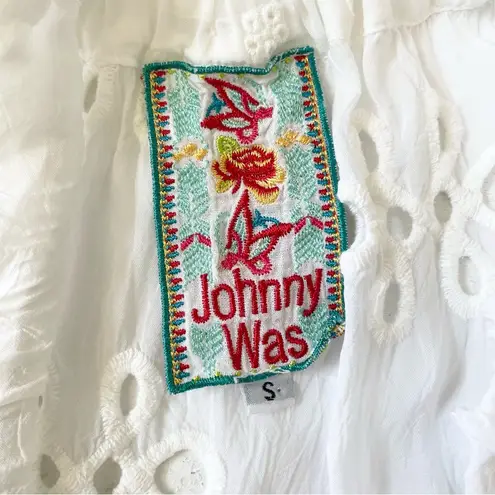 Johnny Was White Eyelet Lace Mini Bay Doll Dress Swim Coverup With Slip Size S