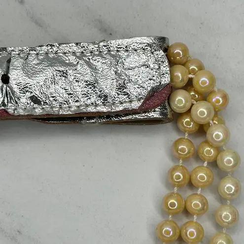 Faux Pearl Beaded Chain Belt Silver Metallic Faux Leather Medium (M) ✨