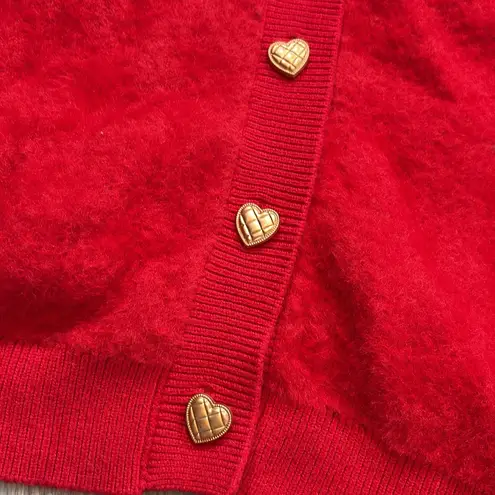Bailey44 Bailey/44 Red Fuzzy Heart Button Cardigan Sweater sz S - Image 5