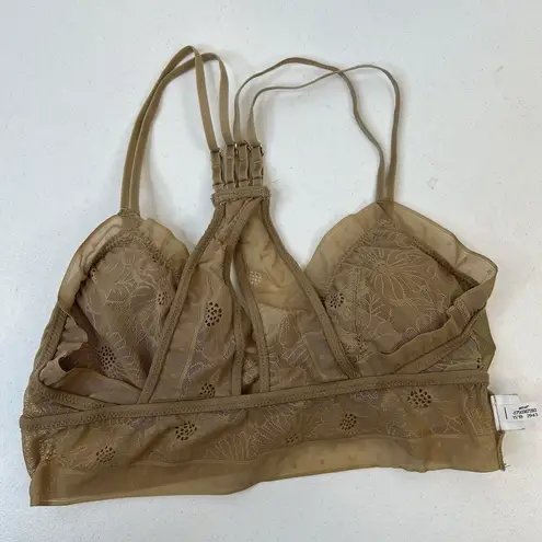 Aerie  Size S Pop Lace Padded Bralette Beige Racerback Adjustable Wireless