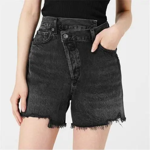 AGOLDE  Criss Cross Shorts Size 26 Denim Distressed Black Button Closure