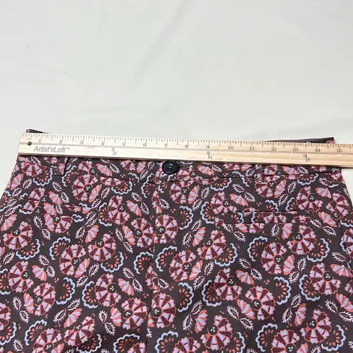 Anthropologie  The Essential Slim Straight Pant Floral Brown Motif Stretch Size 2