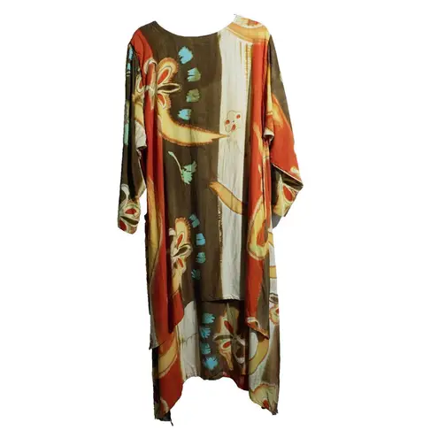 Boho Hippie Tribal Abstract Art to Wear Shark Bite Hem Dress Oversized Caftan Size M