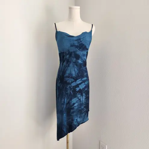 Y2K Hourglass Blue Tie Dye Glitter Cowl Neck Asymmetrical Slip Dress S M Size M