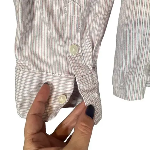 Dockers  Pink & White Striped Long Sleeve Cotton Button Front Shirt Women Sz PL