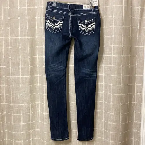 BB Jeans Embellished Dark Wash Denim Rhinestone Pocket Straight Leg Jeans Size 7 Silver