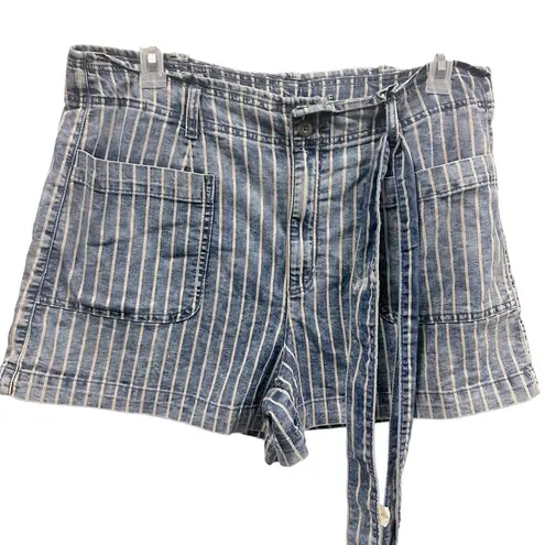 American Eagle  Outfitters High Rise Tie Belted Striped Denim Jean Shorts Size 14