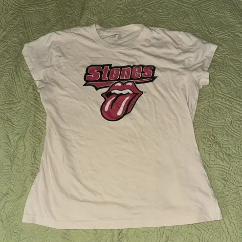 The Rolling Stones cream colored t shirt with signature red tongue